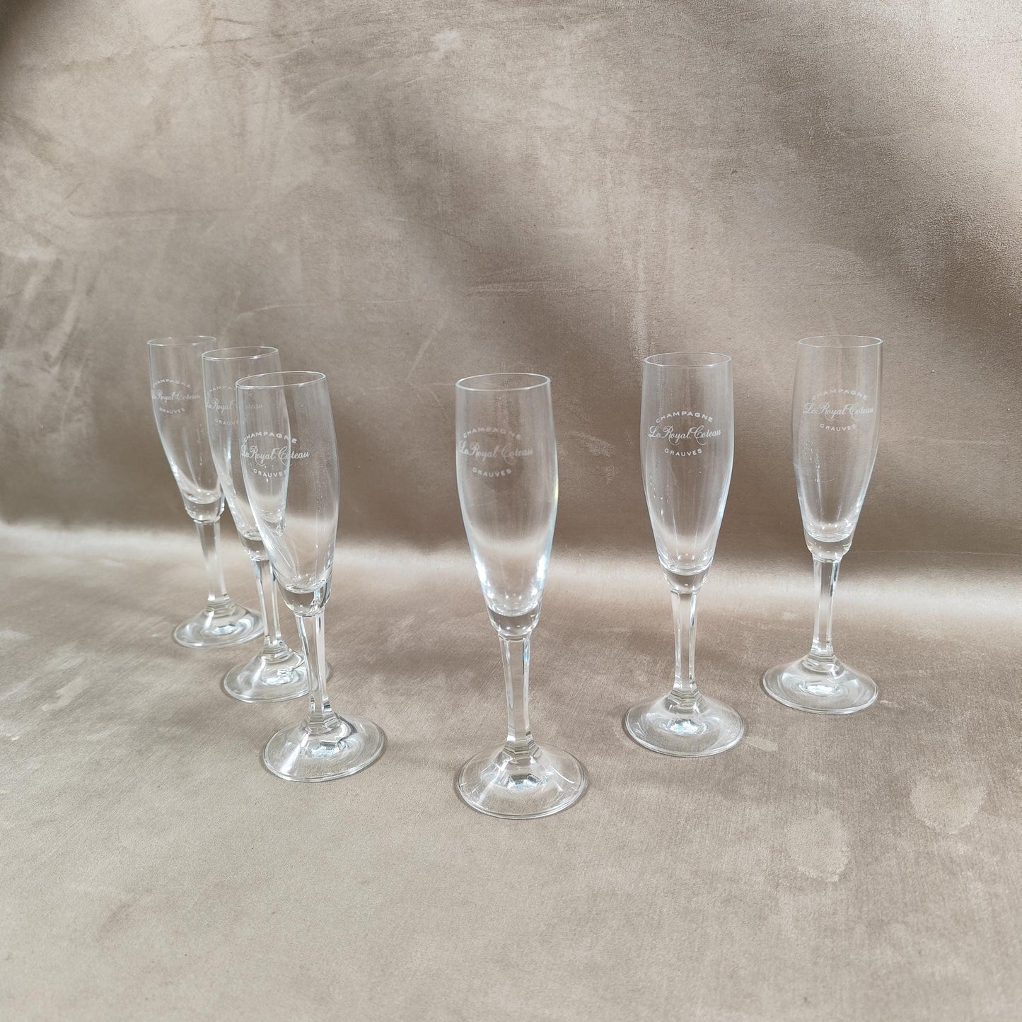 Lot de 6 flutes en cristal Champagne Royal Coteau à Grauves Made in France vintage 1970