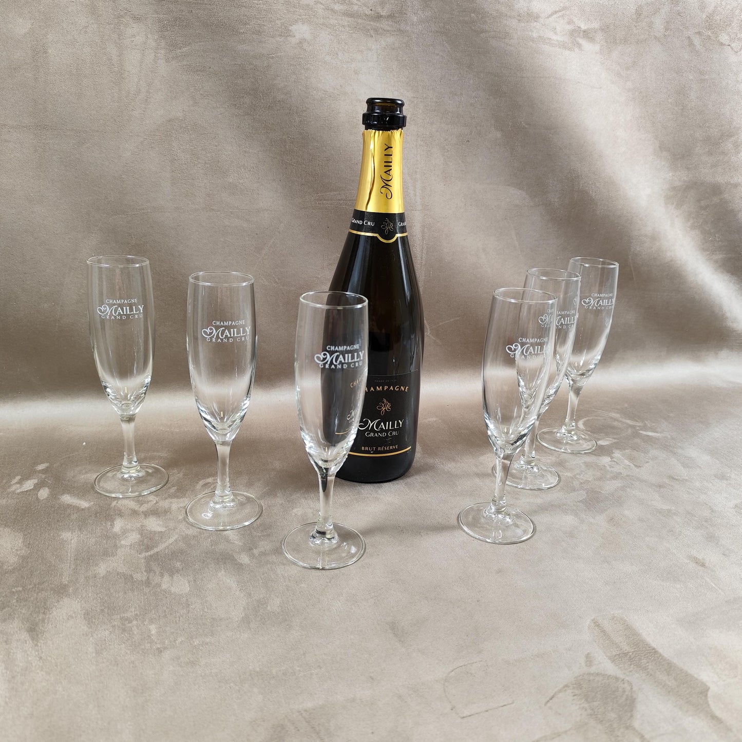 Lot de 6 flutes Champagne Mailly en verre vintage Made in France 1980