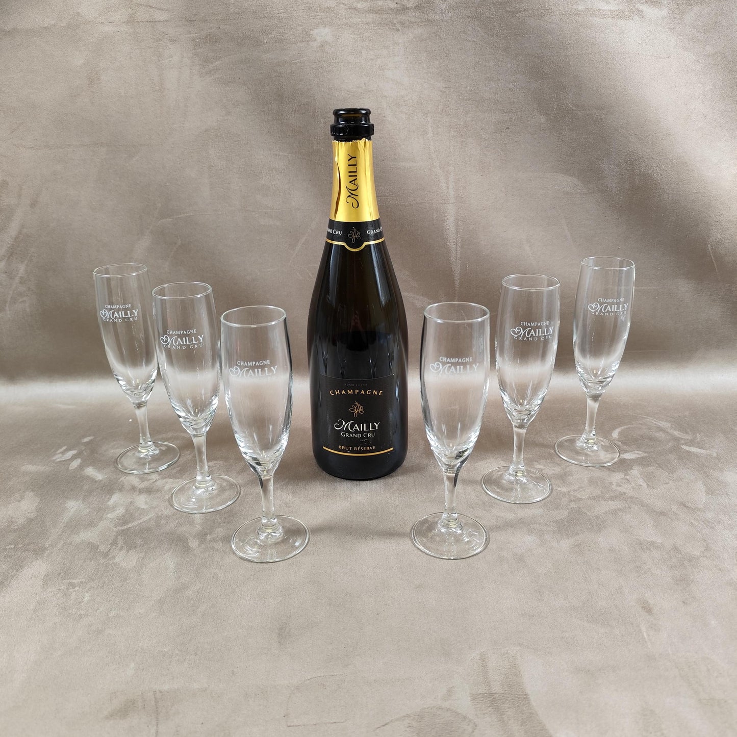 Lot de 6 flutes Champagne Mailly en verre vintage Made in France 1980