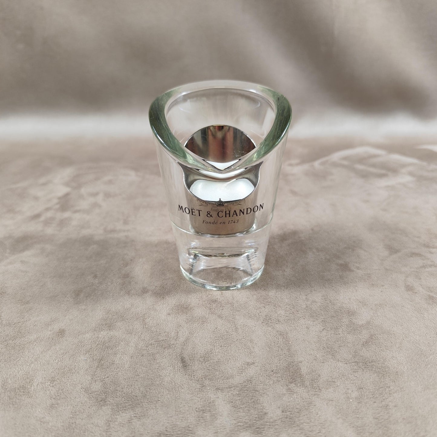 RARE Bougeoir ou photophore Champagne Moet & Chandon en verre Made in France Vintage 1980