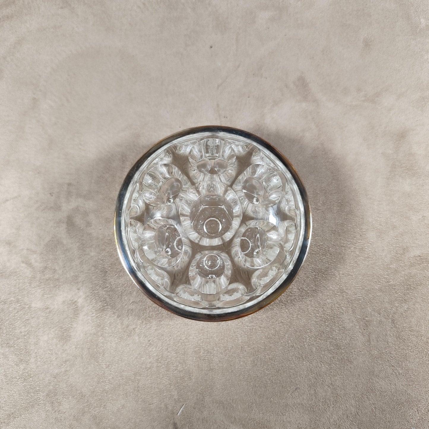 Pique-fleurs en verre et métal argenté Poinçon d'orfèvre Made in France Vintage 1970