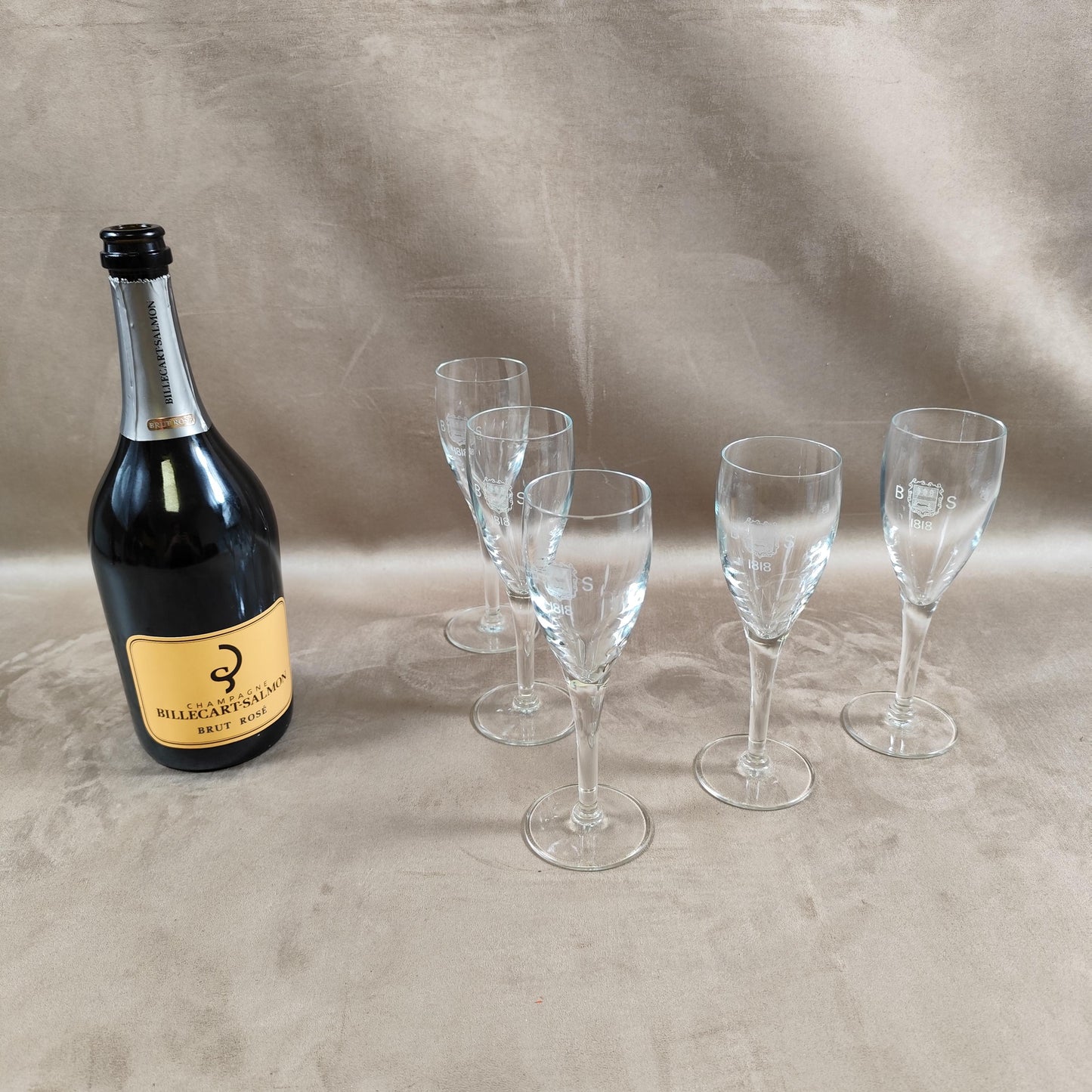 Lot de 5 flutes à champagne Billecart Salmon Made in France Vintage 1980