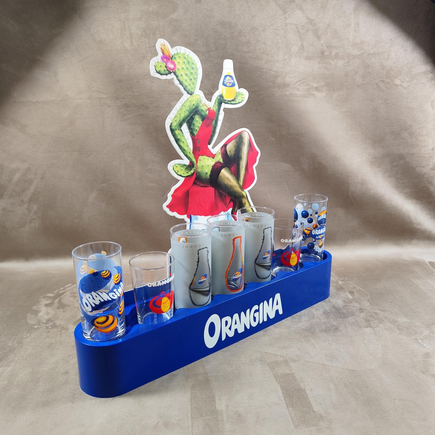 Présentoir publicitaire de 6 verres à Orangina Made in France Vintage 2000