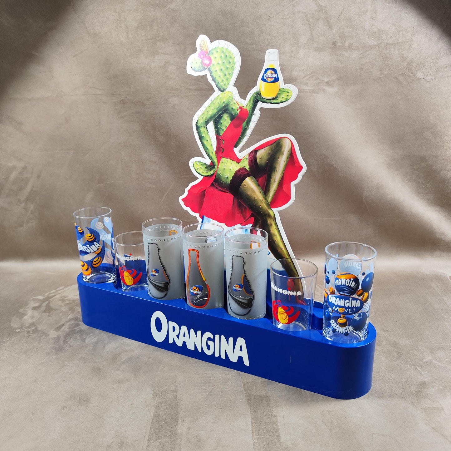 Présentoir publicitaire de 6 verres à Orangina Made in France Vintage 2000