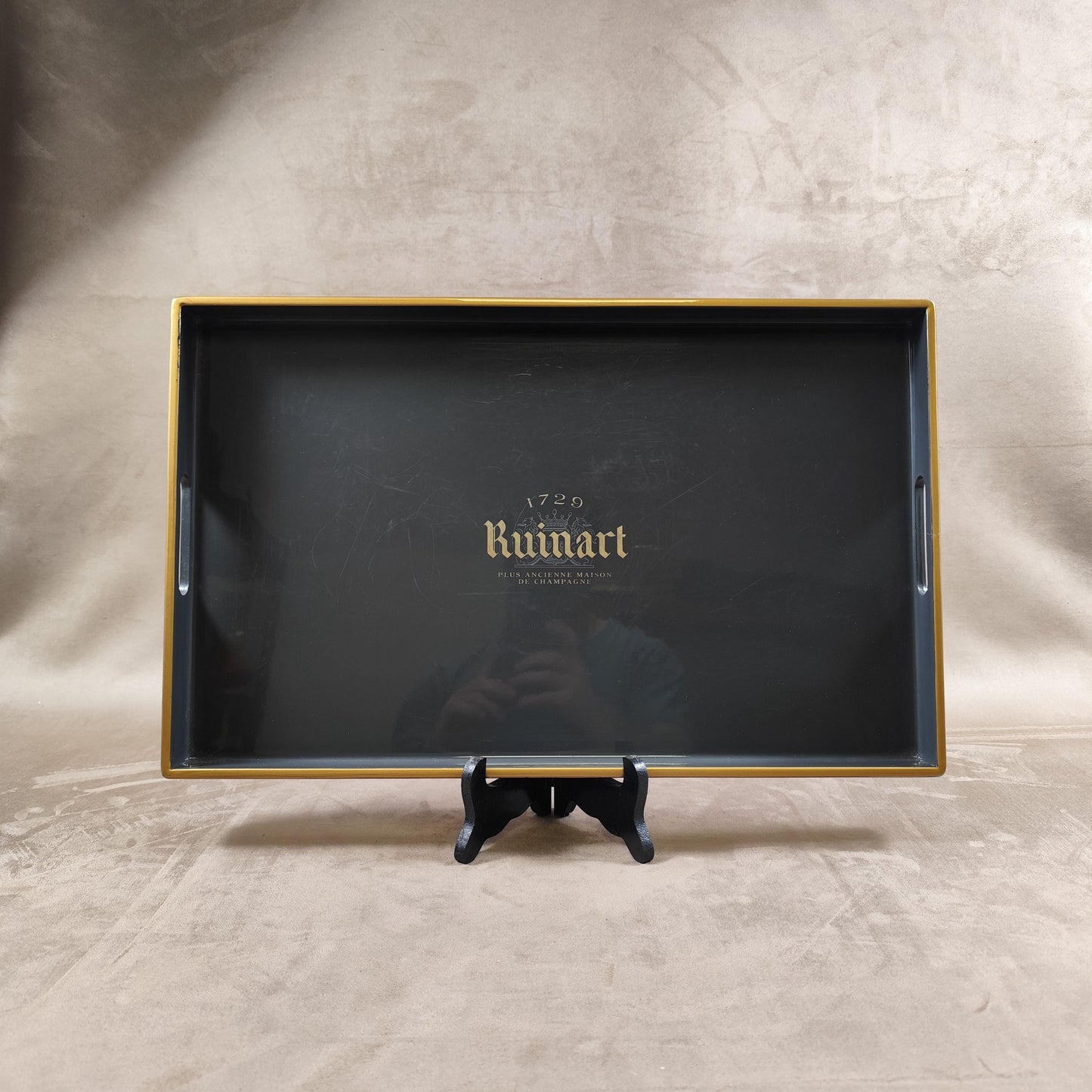 RARE Plateau de service champagne DOM Ruinart en bois gris anthracite vintage Made in France