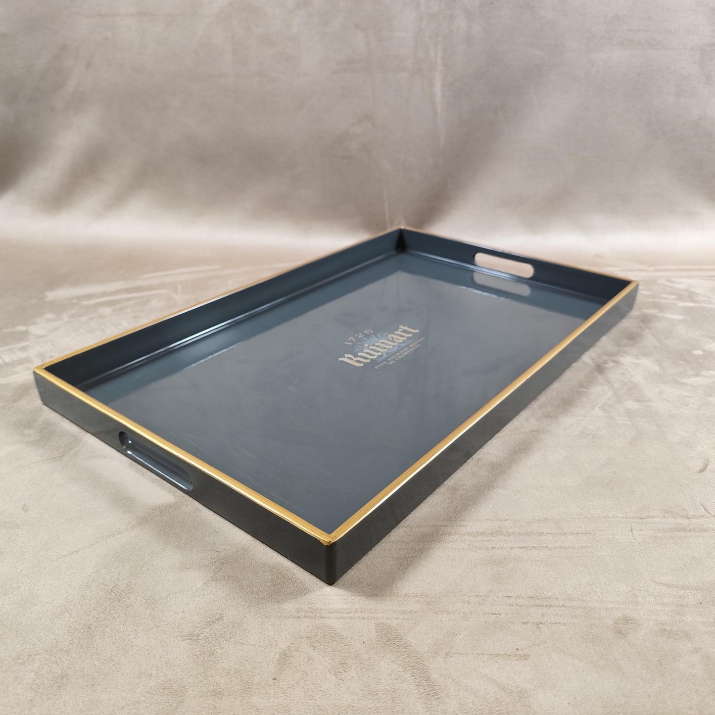 RARE Plateau de service champagne DOM Ruinart en bois gris anthracite vintage Made in France