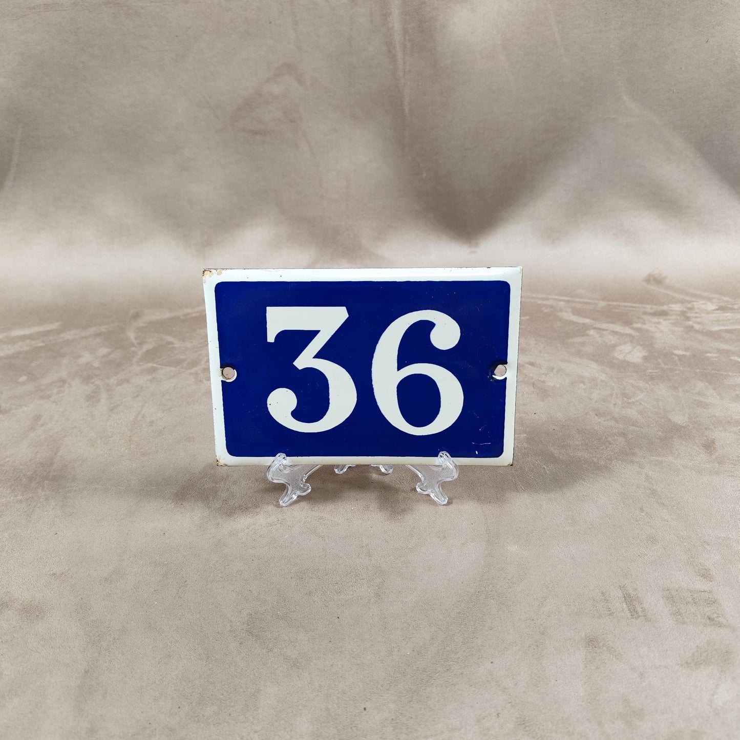 RARE Plaque de rue de ville Française Numéro 36 en tôle émaillée bleue Made in France Vintage 1950
