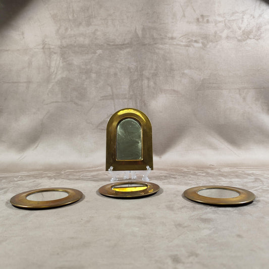 Lot de 4 miroirs en laiton Made in France Vintage 1970