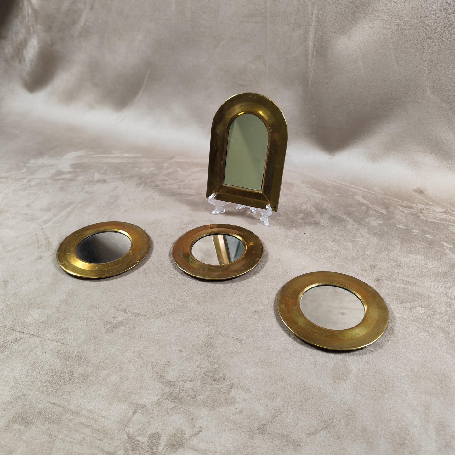Lot de 4 miroirs en laiton Made in France Vintage 1970