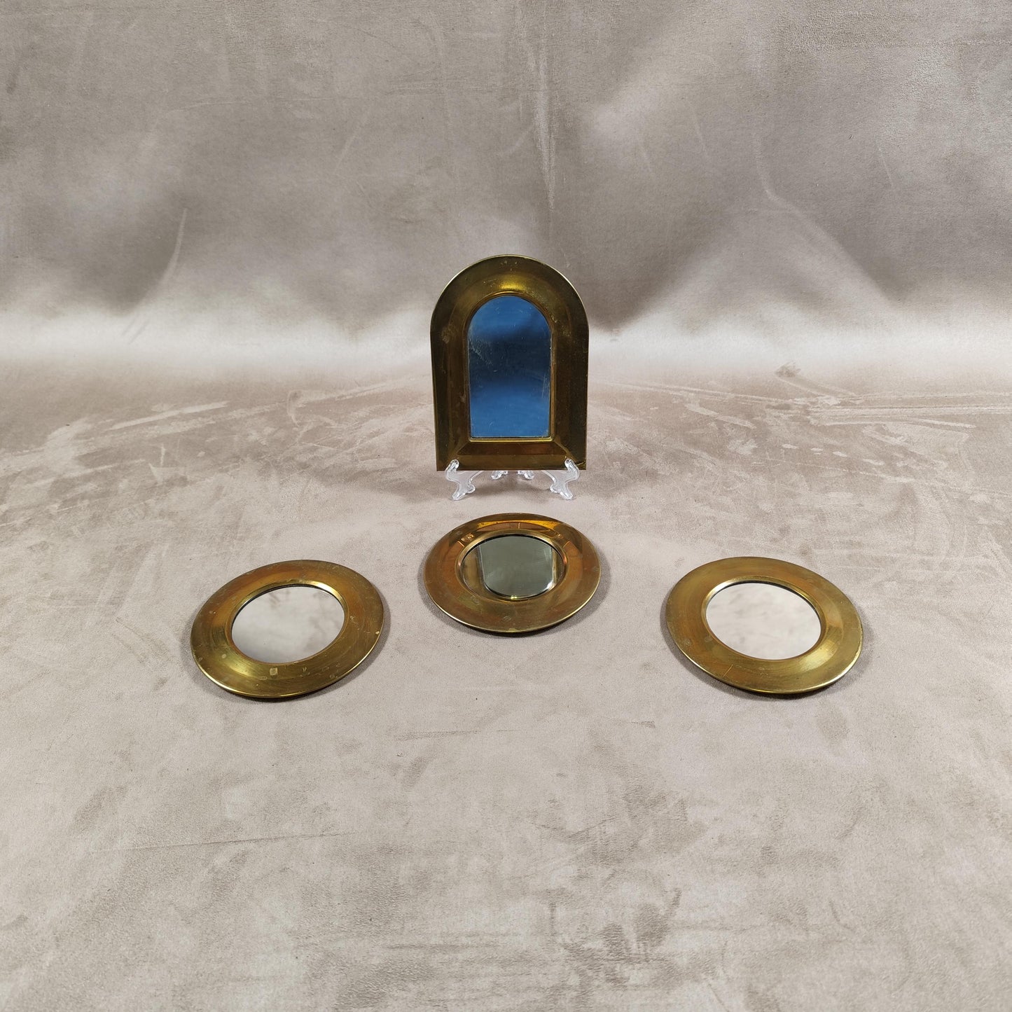 Lot de 4 miroirs en laiton Made in France Vintage 1970