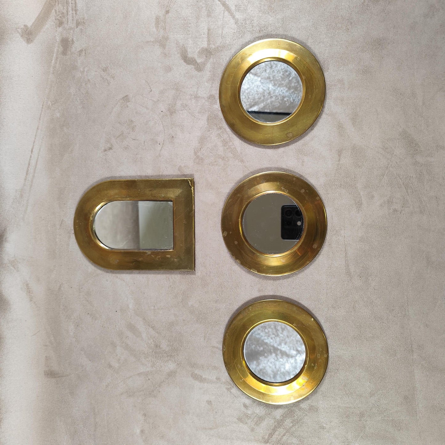 Lot de 4 miroirs en laiton Made in France Vintage 1970