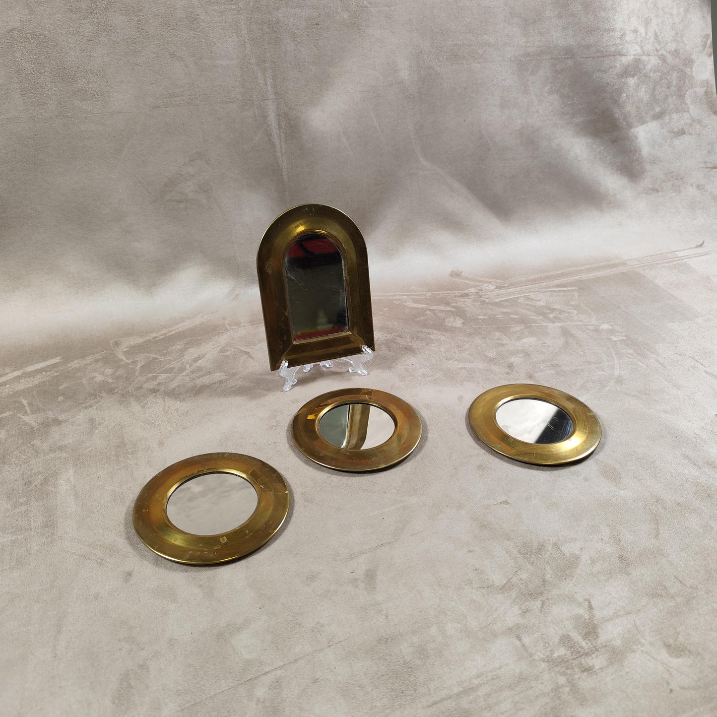 Lot de 4 miroirs en laiton Made in France Vintage 1970
