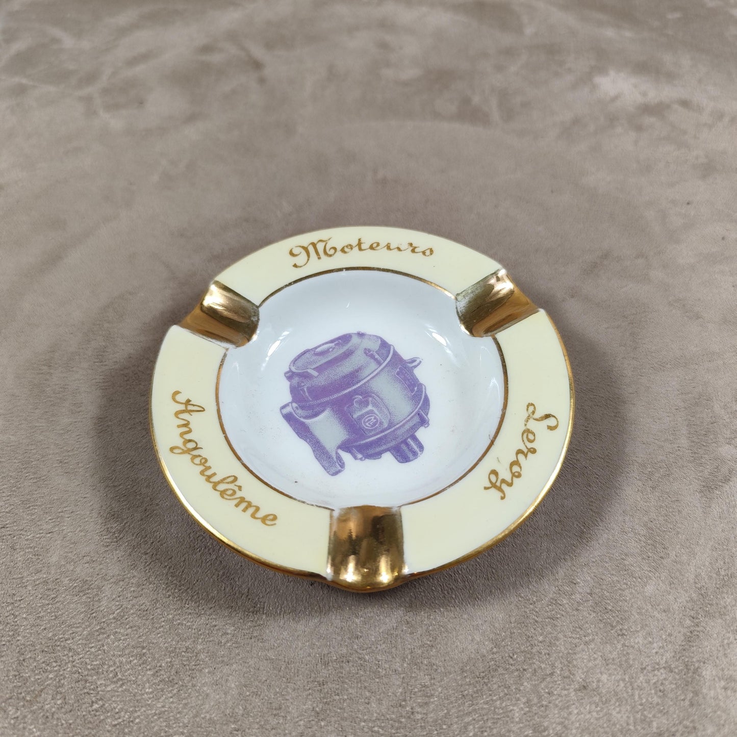 Cendrier Publicitaire Moteurs Leroy Angoulême en porcelaine de Limoges Made in France Vintage 1970