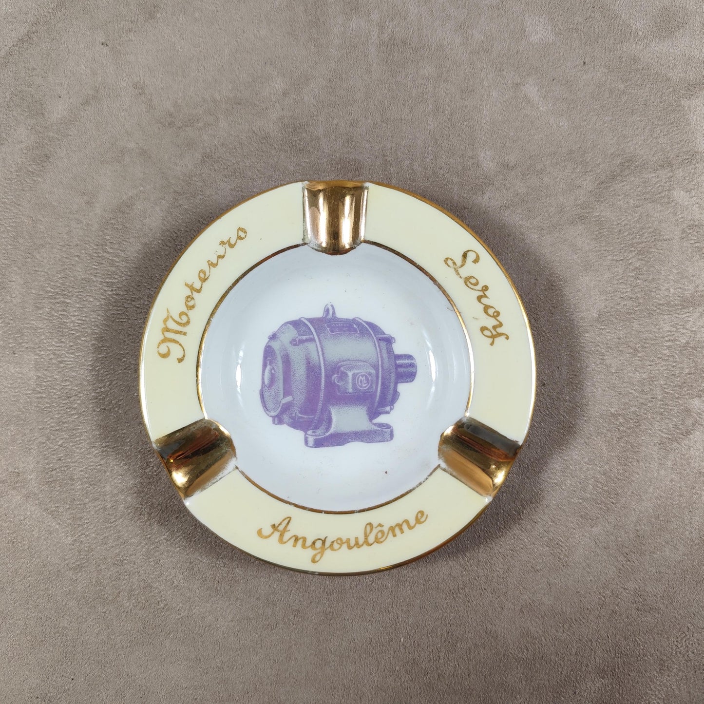 Cendrier Publicitaire Moteurs Leroy Angoulême en porcelaine de Limoges Made in France Vintage 1970