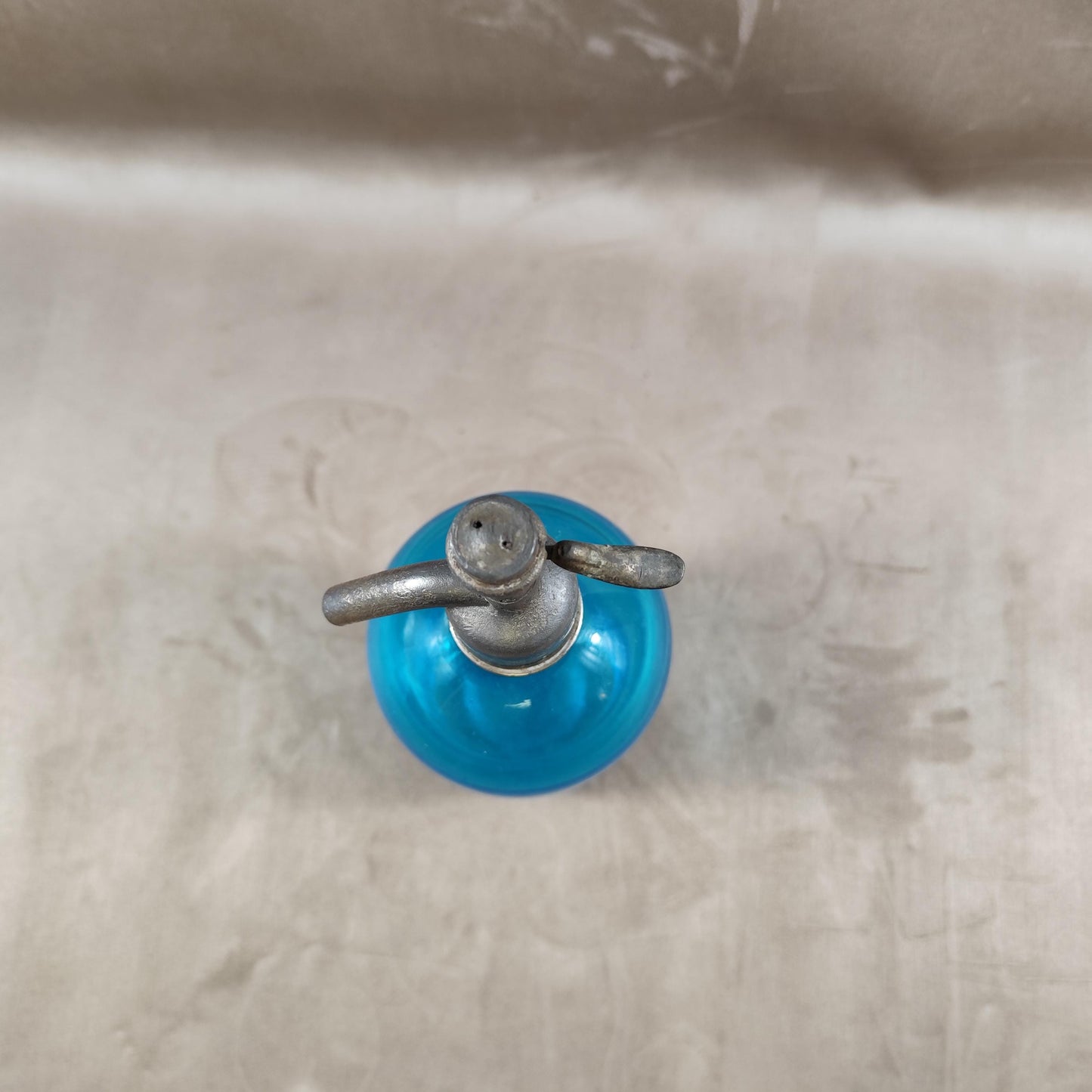 RARE Siphon à eau de seltz vintage en verre bleu Gazo-Siphon etain sans plomb  Made in France 1920
