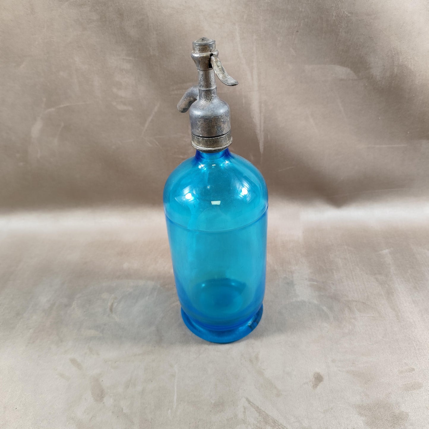 RARE Siphon à eau de seltz vintage en verre bleu Gazo-Siphon etain sans plomb  Made in France 1920