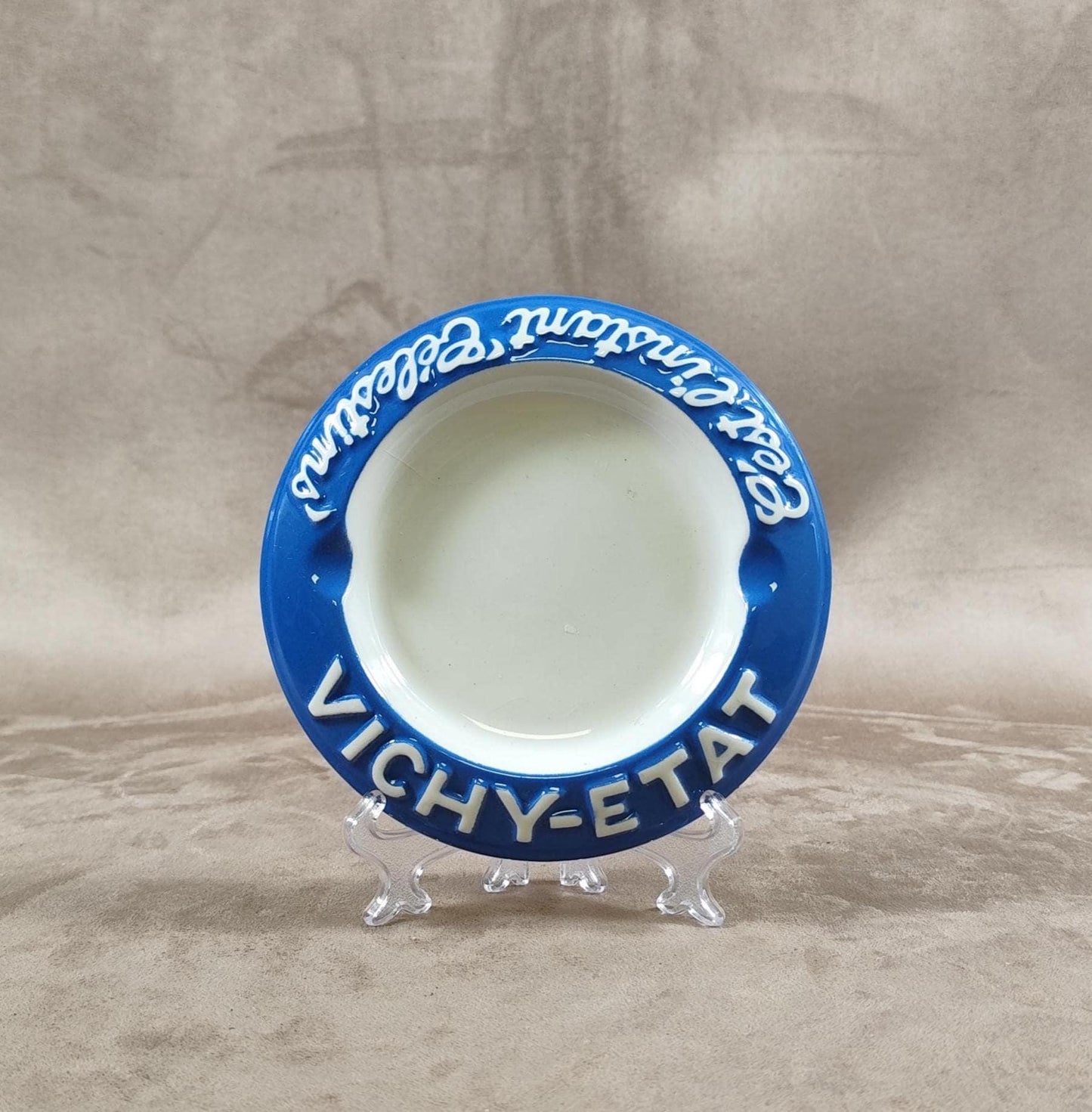 Cendrier publicitaire en faience Vichy Etat C'est l'instant "Célestins" Made in France Vintage 1980