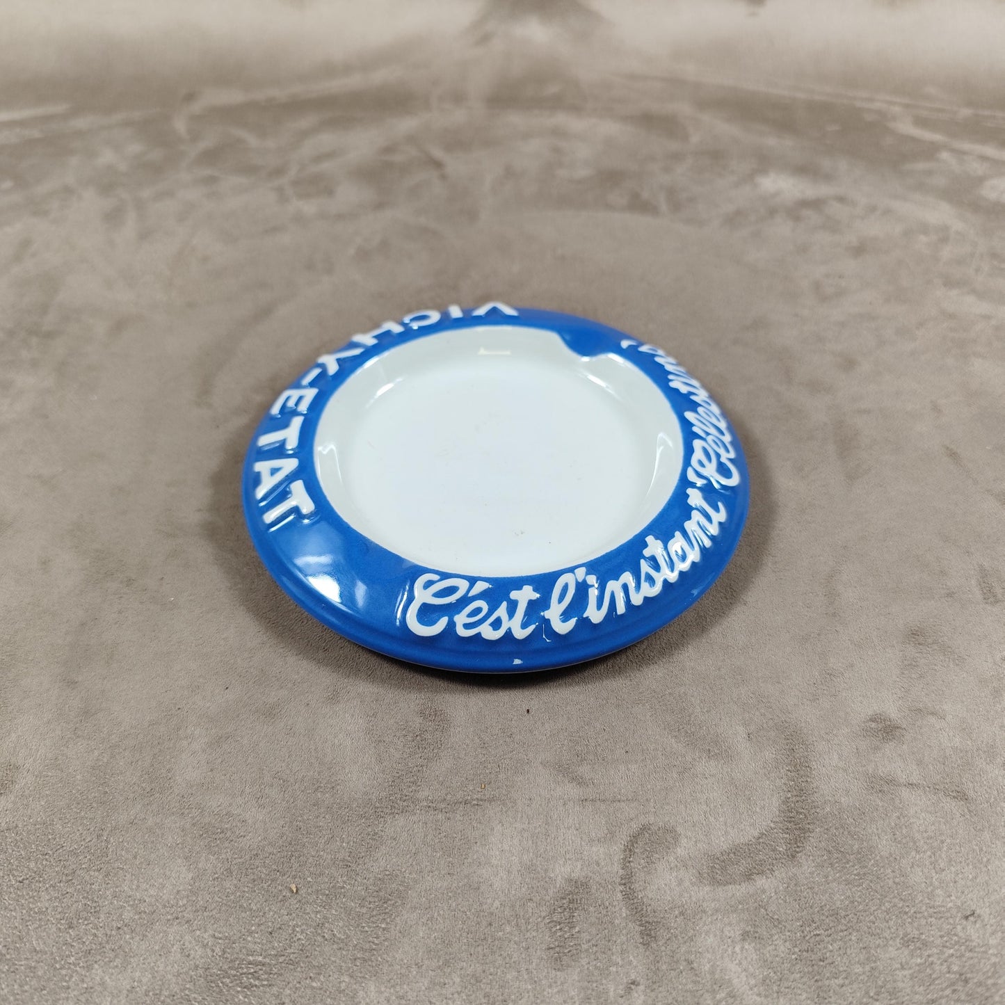 Cendrier publicitaire en faience Vichy Etat C'est l'instant "Célestins" Made in France Vintage 1980