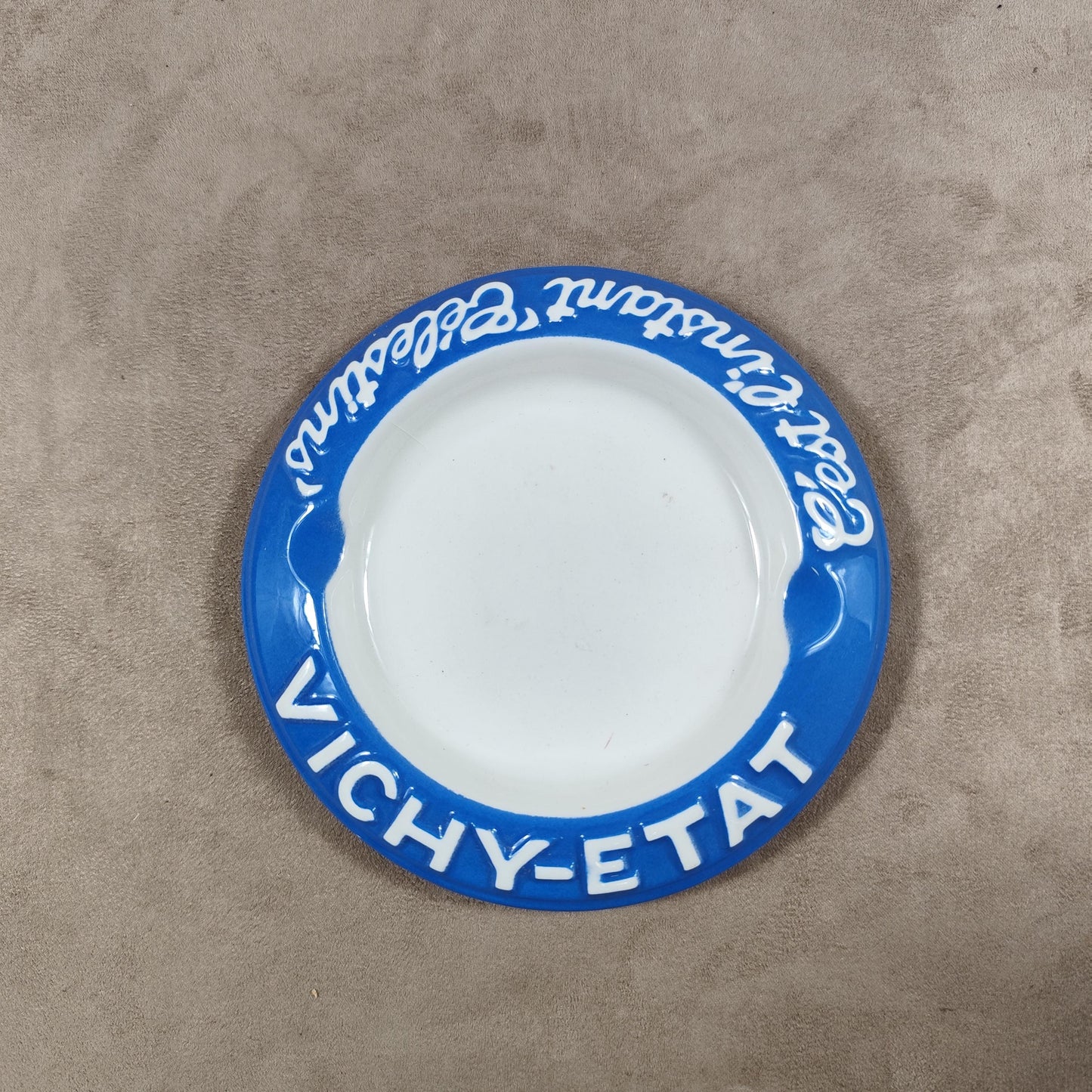 Cendrier publicitaire en faience Vichy Etat C'est l'instant "Célestins" Made in France Vintage 1980