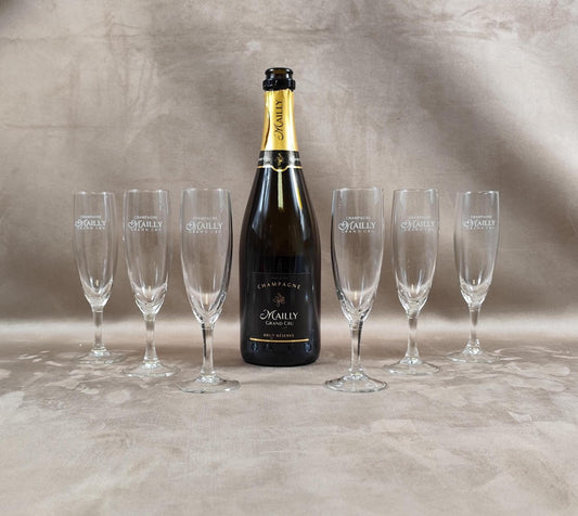 Lot de 6 flutes Champagne Mailly en verre vintage Made in France 1980
