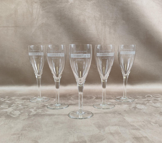 Lot de 6 flutes Champagne A.Charbaut en cristal vintage Made in France 1970
