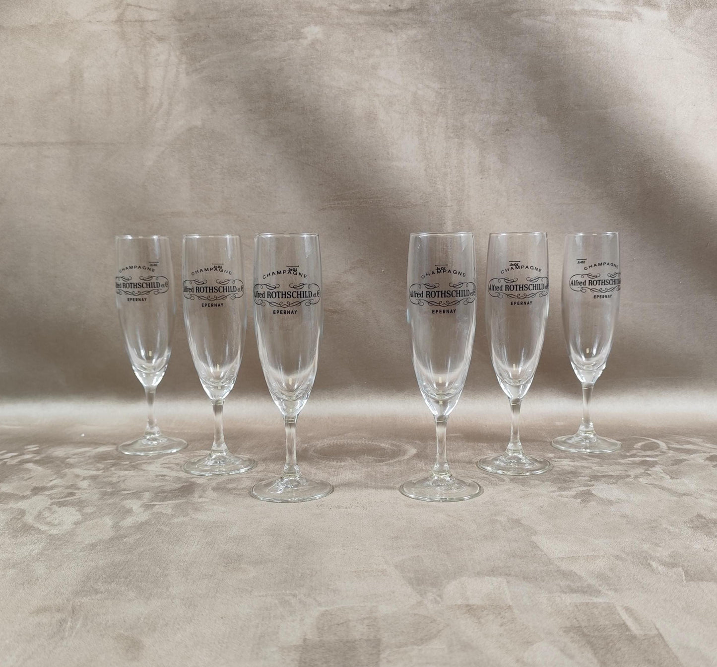 Lot de 6 flutes Champagne Alfred Rothschild en verre vintage Made in France 1980