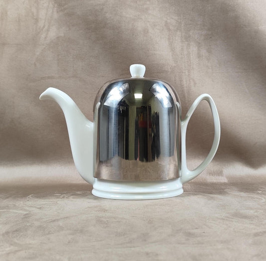 RARE Théière SALAM par Guy Degrenne en métal et céramique blanche Made in France Vintage 1980