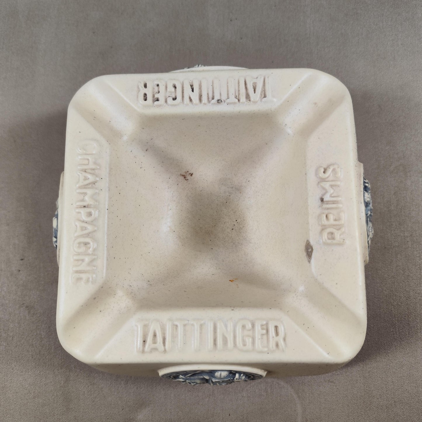 RARE Cendrier Champagne Taittinger en céramique blanche et noir Made in France Vintage 1970