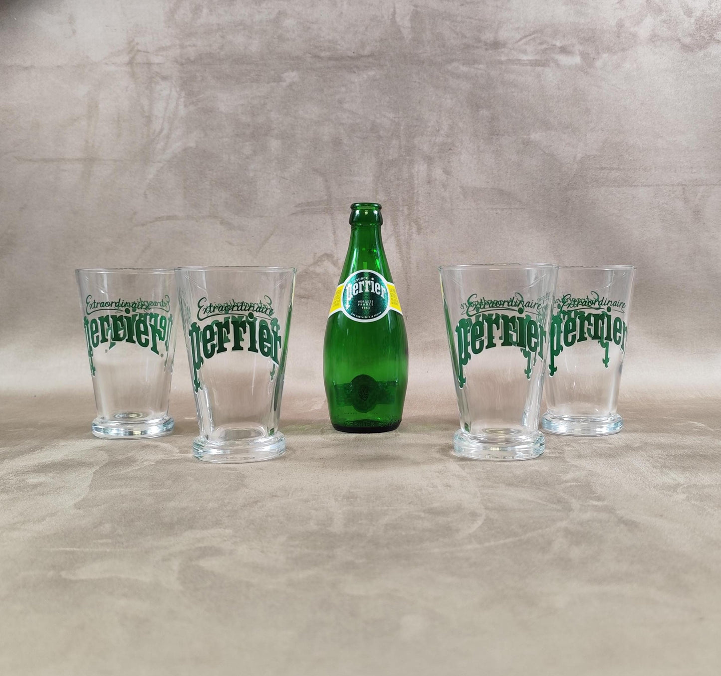 Lot 4 verres Perrier "Extraordinaire" eau gazeuse Made in France Vintage 1980