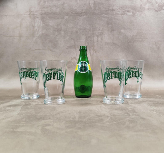 Lot 4 verres Perrier "Extraordinaire" eau gazeuse Made in France Vintage 1980