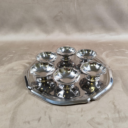 Lot de 6 coupes à glace et plateau en inox 18/10 Made in France Vintage 1980