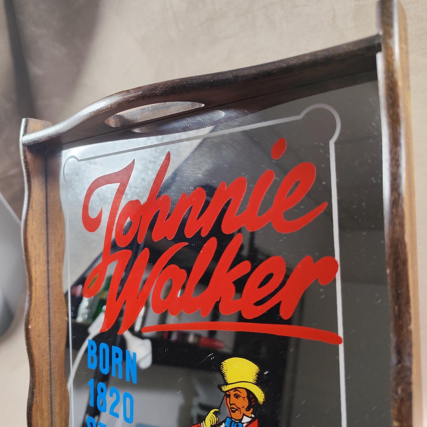 Plateau de Service Miroir Whisky Johnnie Walker Made in France Vintage 1970