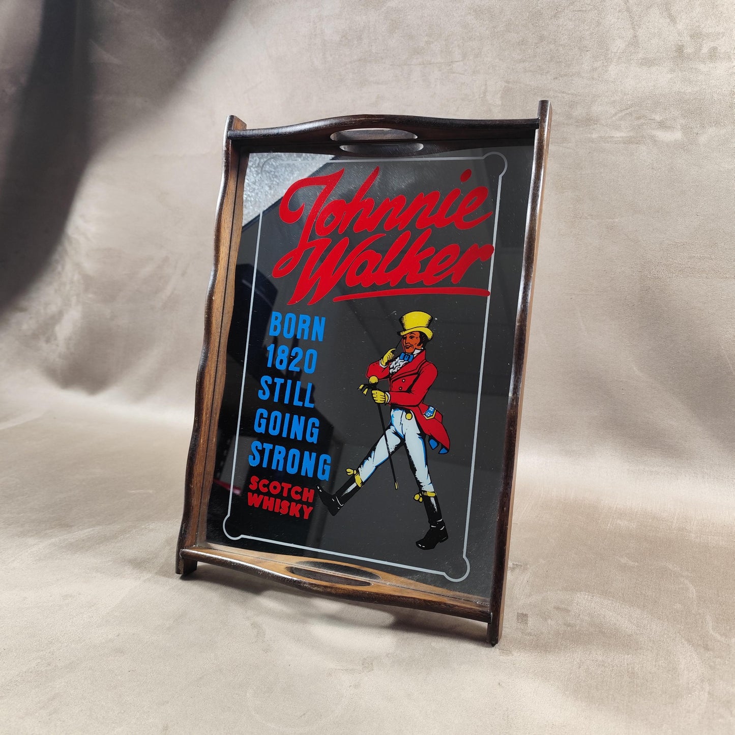 Plateau de Service Miroir Whisky Johnnie Walker Made in France Vintage 1970