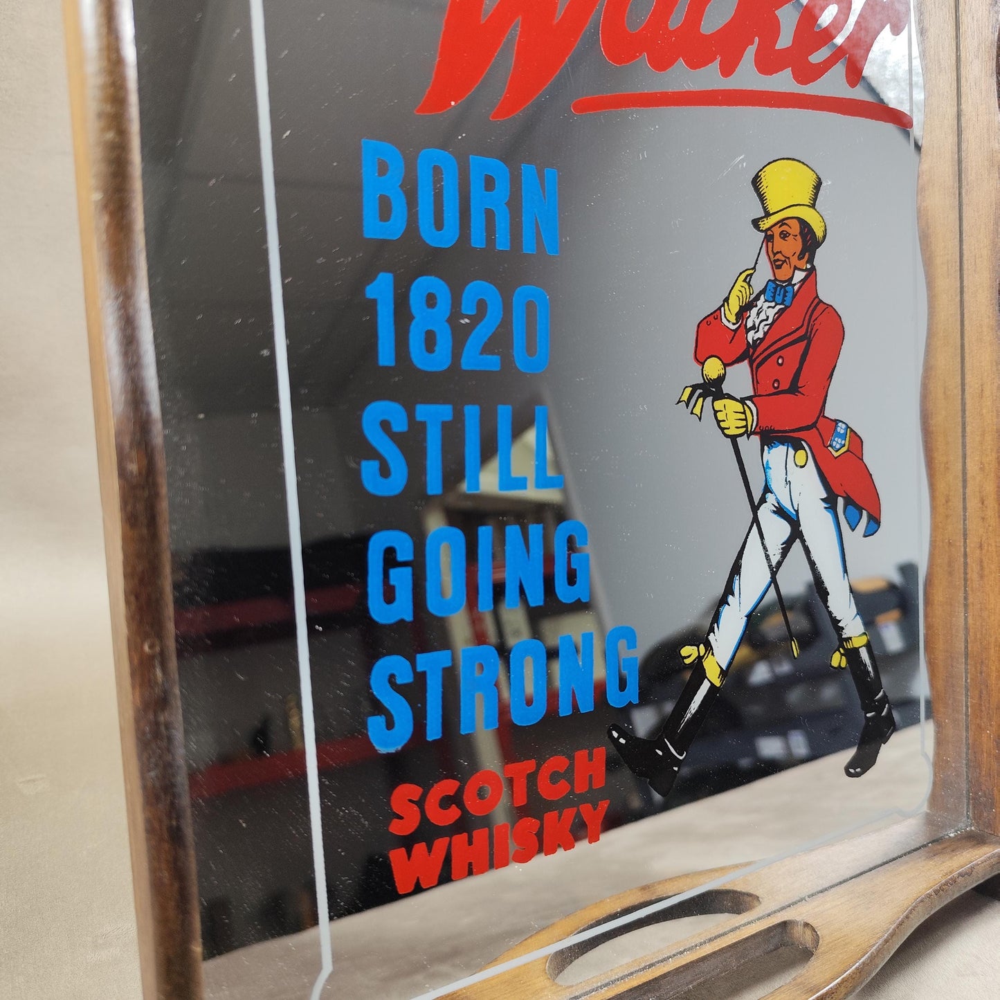 Plateau de Service Miroir Whisky Johnnie Walker Made in France Vintage 1970