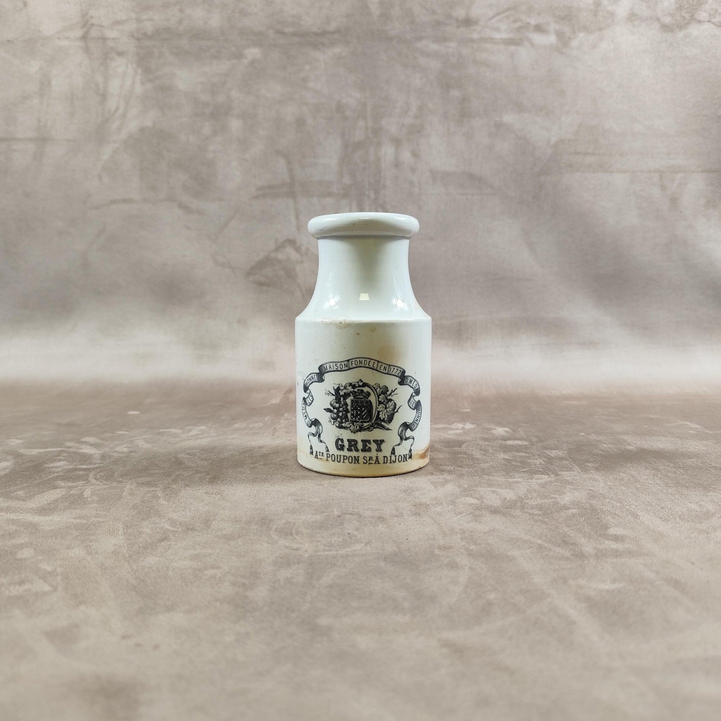RARE Moutardier ancien en grès Moutarde Grey-Poupon à Dijon Creil et Montereau Made in France 1900