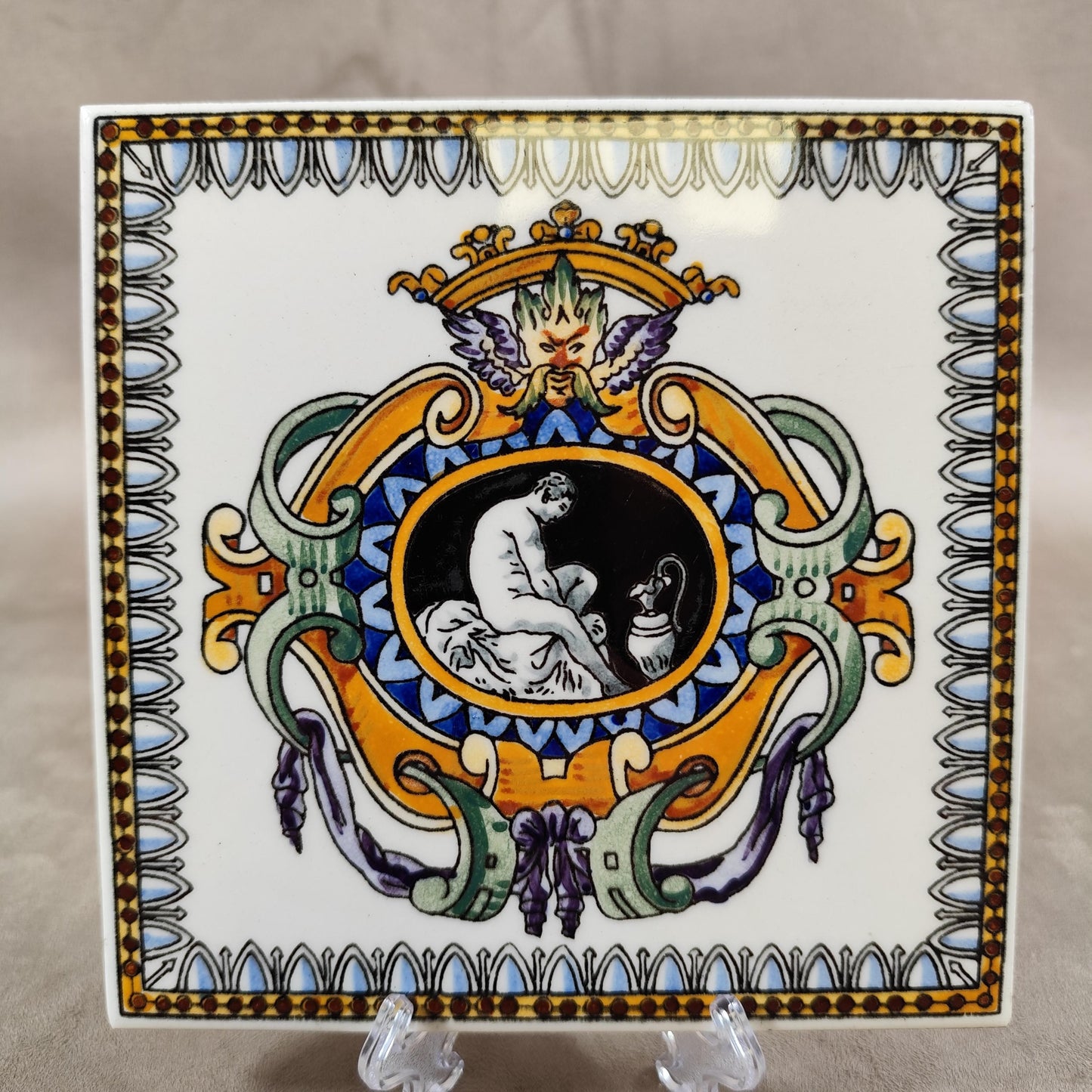 RARE Carreau de carrelage Gien modèle Renaissance blanc faience Modèle Original Made in France 1900