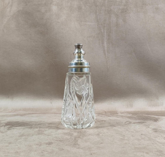 RARE Saupoudreuse en Métal Argenté et cristal taillé avec Poinçon d'Orfèvres Made in France Vintage 1900