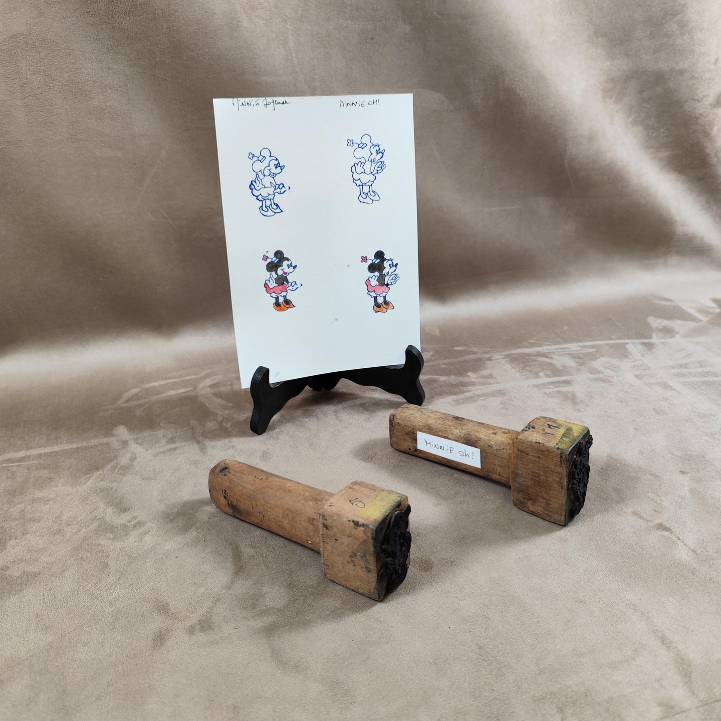 RARE Lot de 2 tampons Walt Disney par BEROYE en bois et métal en forme de Minnie Made in France Vintage 1950