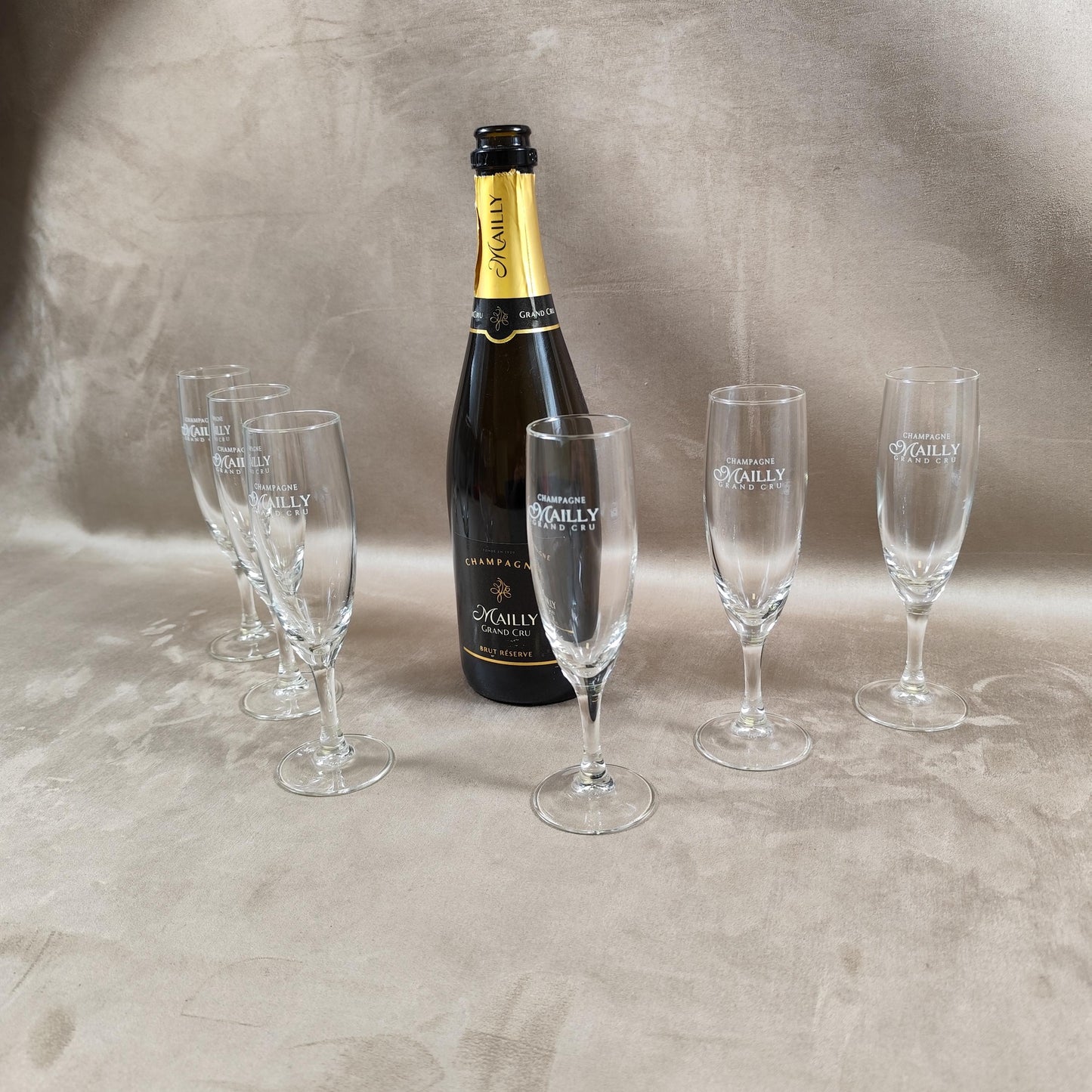 Lot de 6 flutes Champagne Mailly en verre vintage Made in France 1980