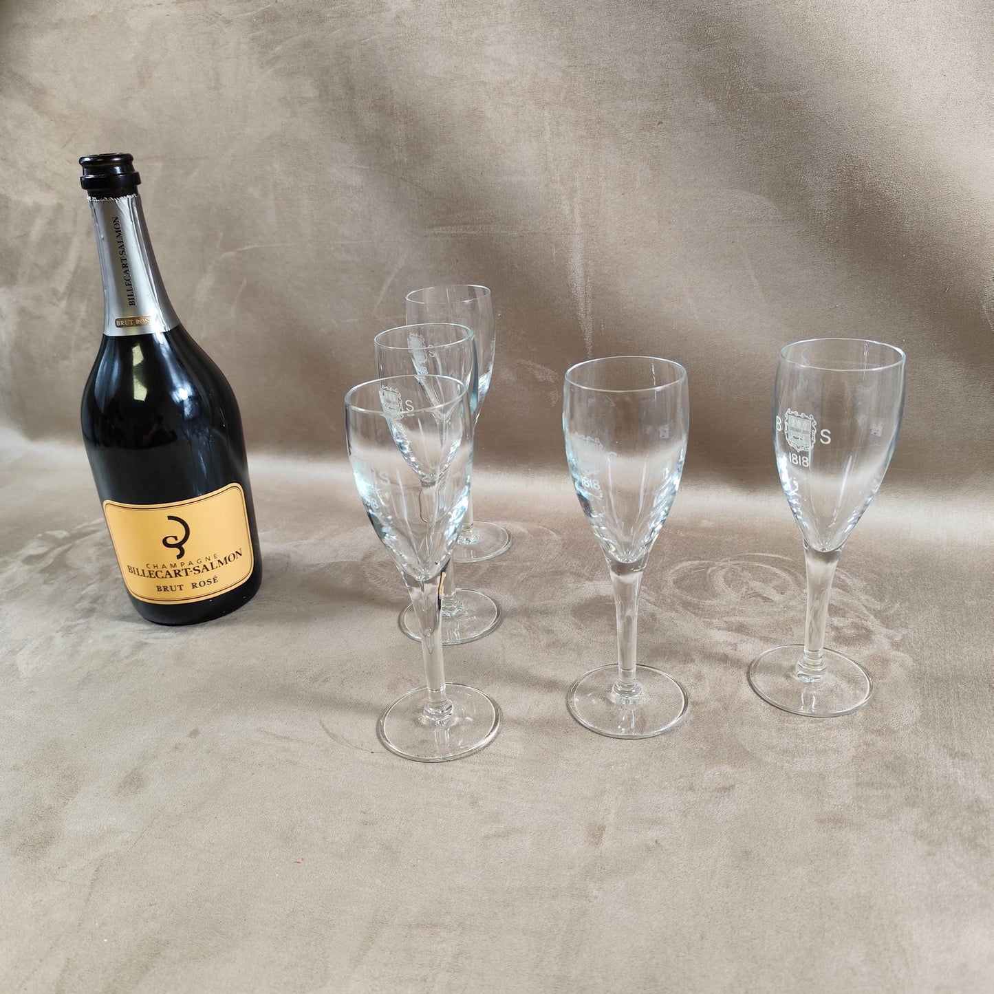 Lot de 5 flutes à champagne Billecart Salmon Made in France Vintage 1980