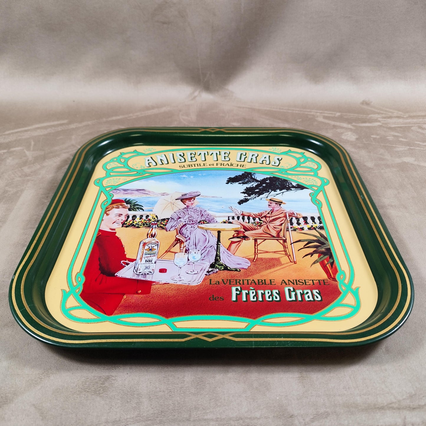 Plateau de Service Anisette Gras en métal Made in France Vintage 1980