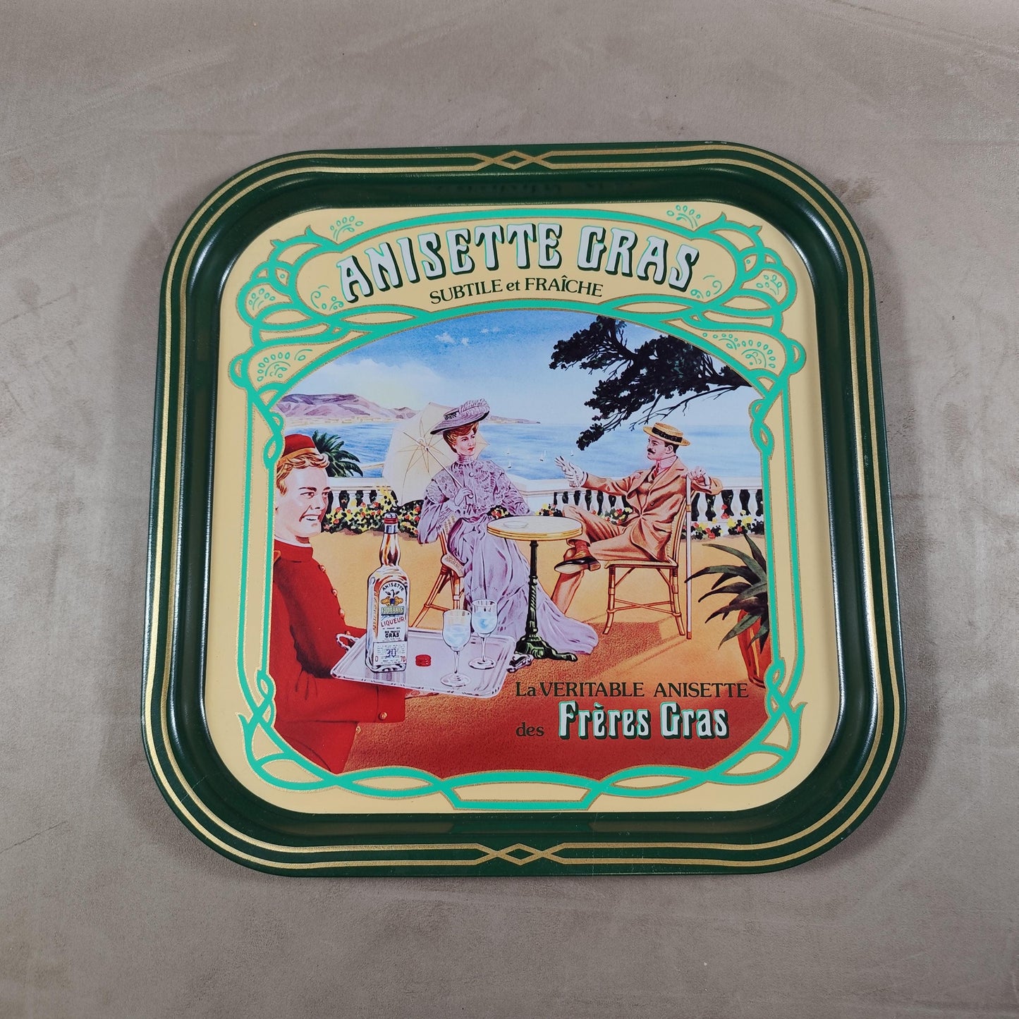 Plateau de Service Anisette Gras en métal Made in France Vintage 1980