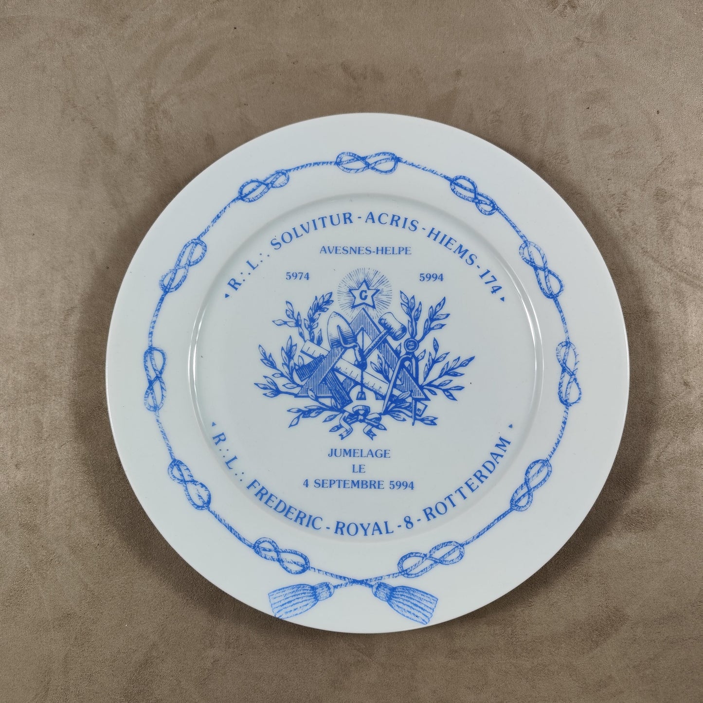 Assiette ancienne Maçonnique Jumelage Made in France Vintage 1994