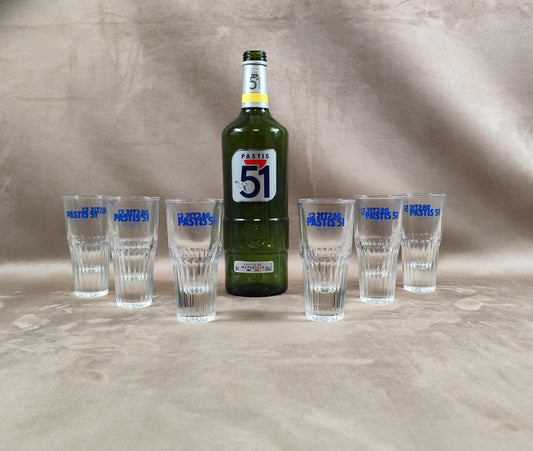 Lot de 6 verres Pastis 51 Anisette Made in France Vintage 1970