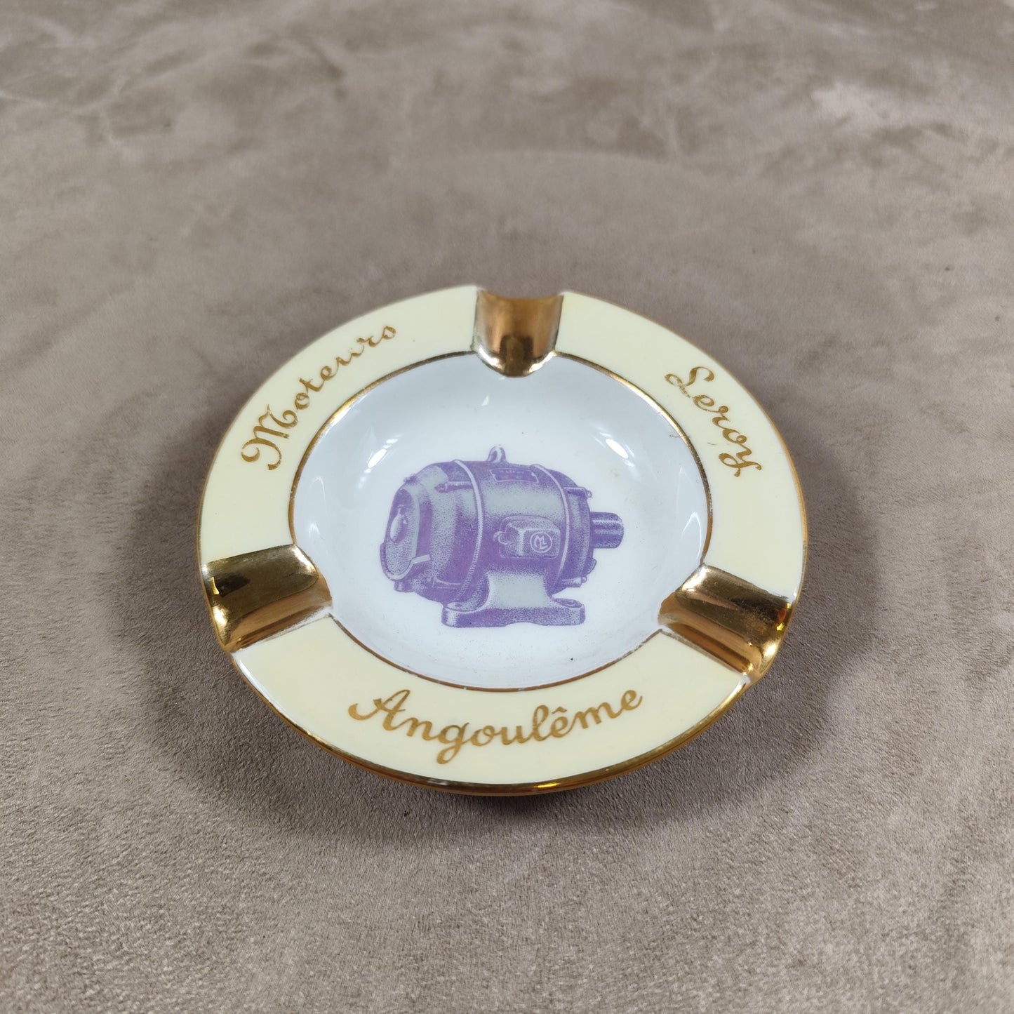 Cendrier Publicitaire Moteurs Leroy Angoulême en porcelaine de Limoges Made in France Vintage 1970