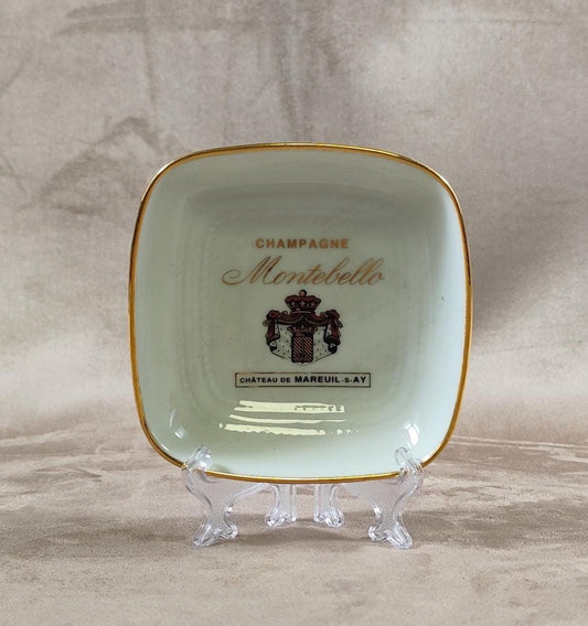 RARE Cendrier champagne Montebello en porcelaine par Limoges Made in France Vintage 1960