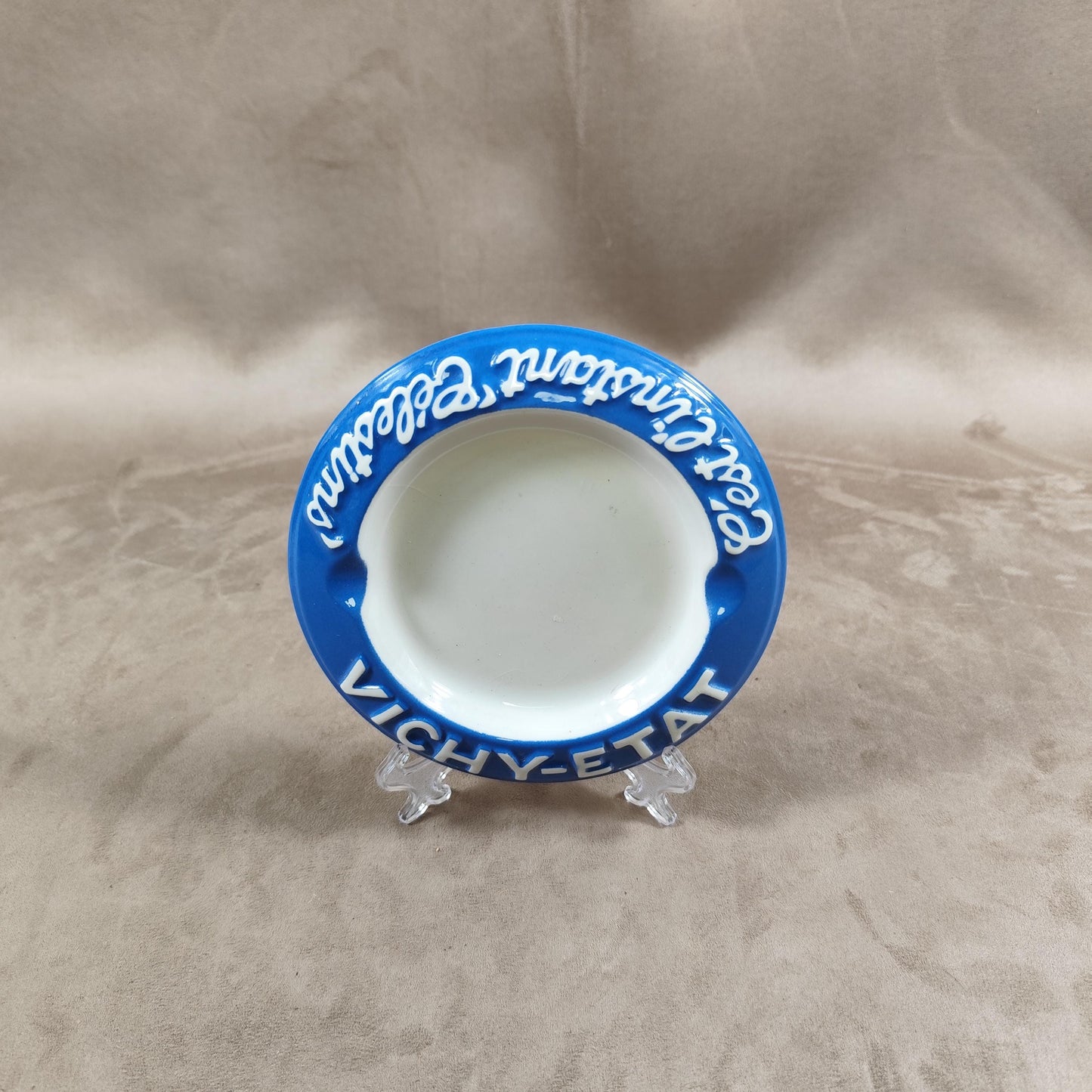 Cendrier publicitaire en faience Vichy Etat C'est l'instant "Célestins" Made in France Vintage 1980