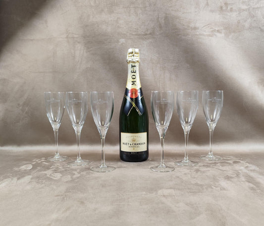 Lot de 6 flutes à Champagne Moet & Chandon en cristal Made in France Vintage 1980