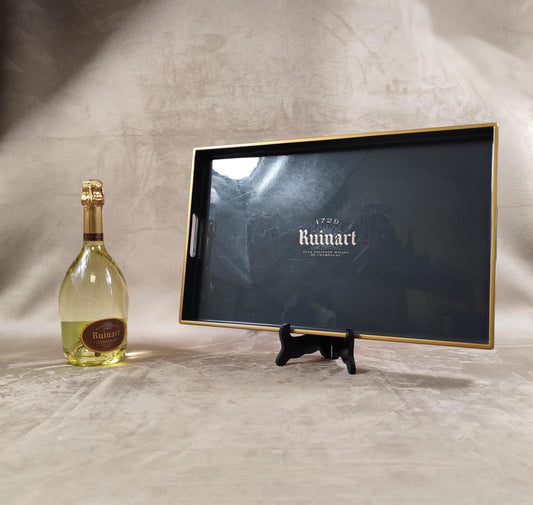 RARE Plateau de service champagne DOM Ruinart en bois gris anthracite vintage Made in France
