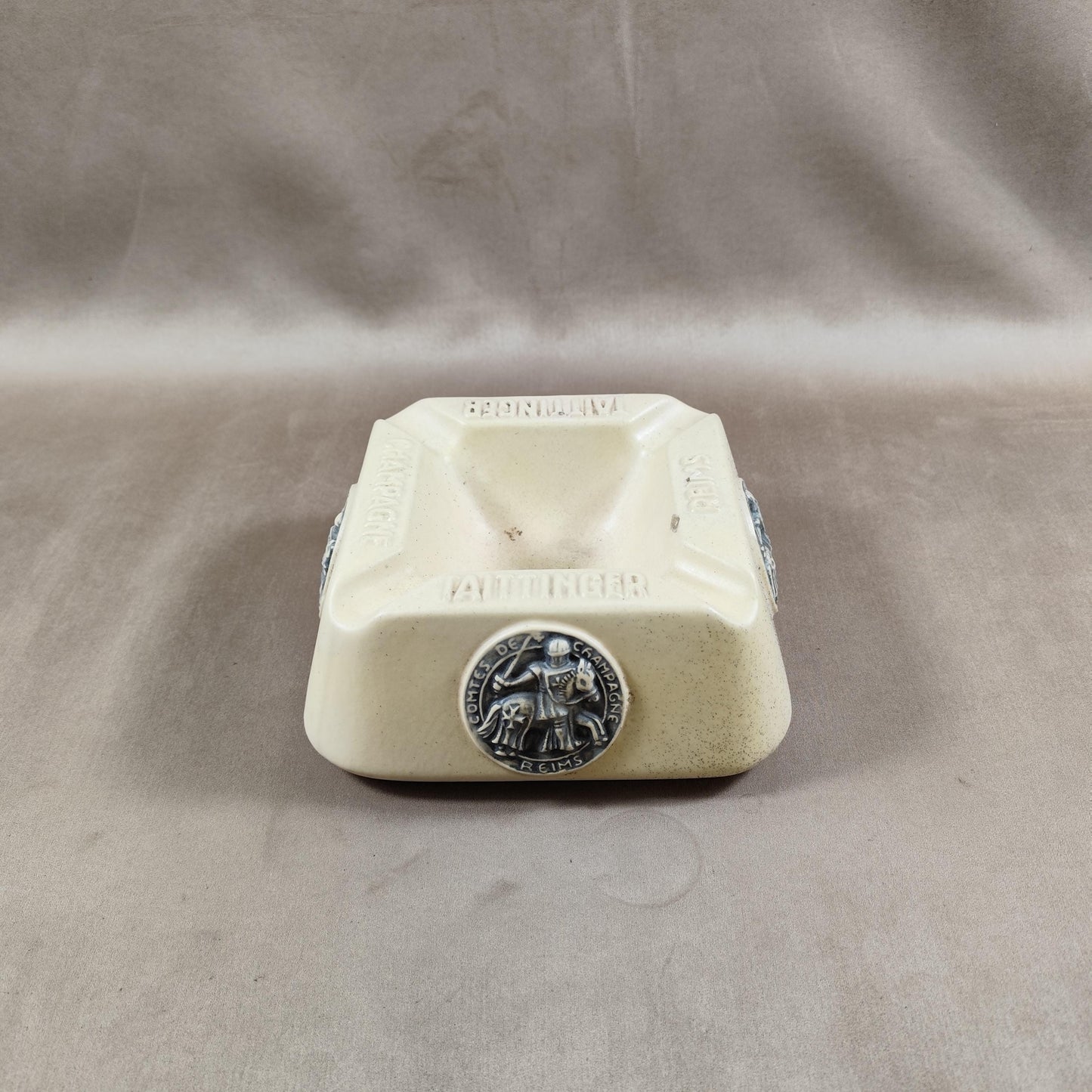 RARE Cendrier Champagne Taittinger en céramique blanche et noir Made in France Vintage 1970
